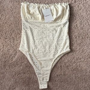 Forever 21 White Eyelet Knit Bodysuit